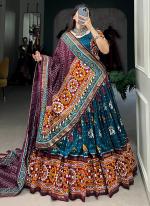 Tussar Silk Teal Navratri Wear Patola Print Readymade Lehenga Choli